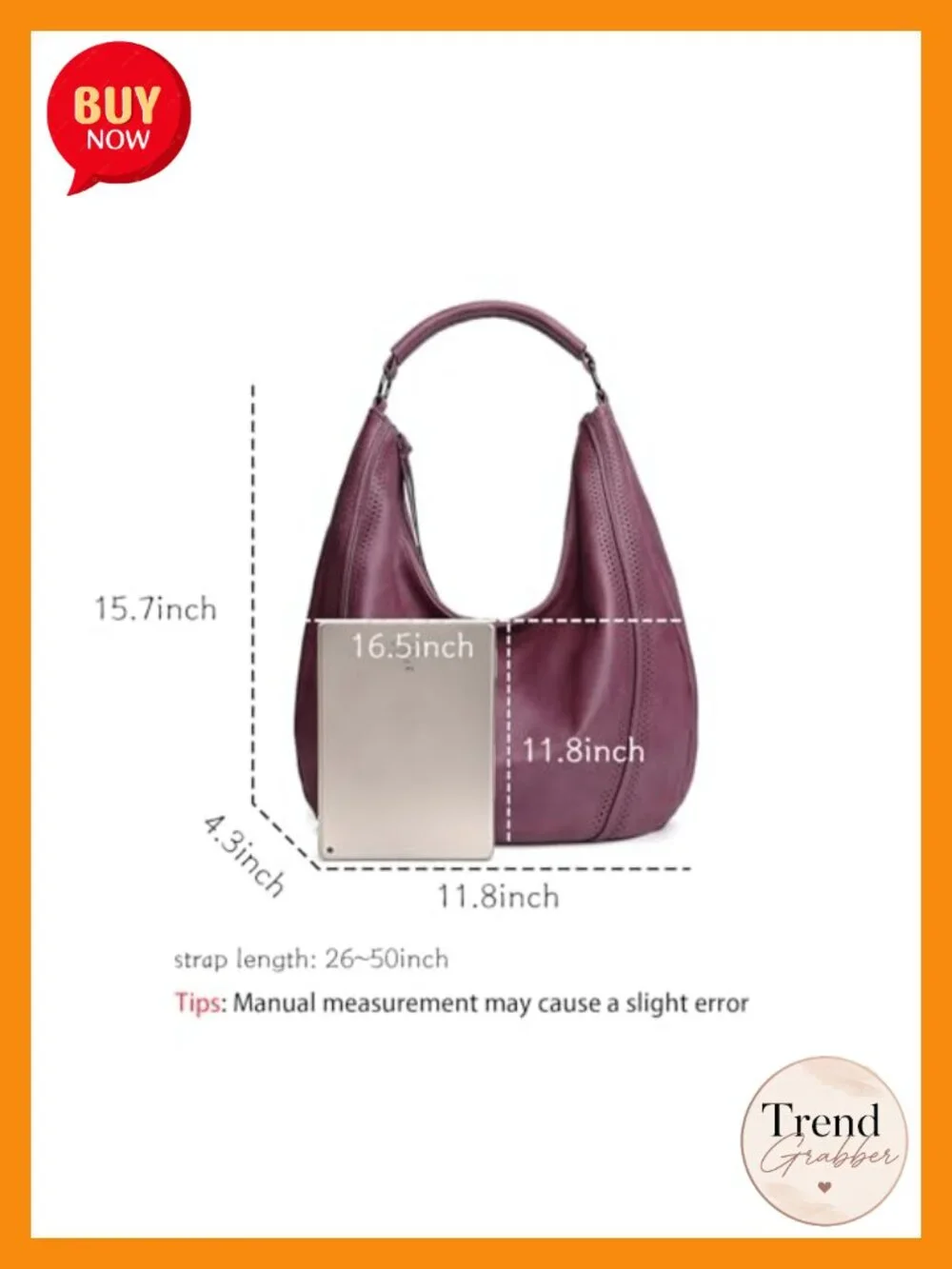 Oversized Vegan Leather Hobo Bag with Adjustable Crossbody Strap